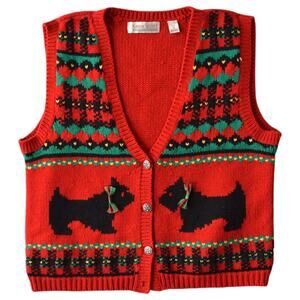 Vintage Karen Scott Scottie Dog Ugly Christmas Sweater Vest - Red Knit Size M